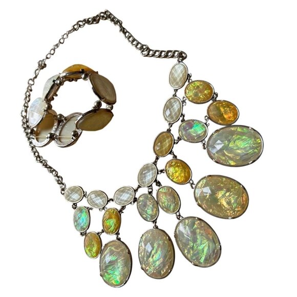 Macys Statement Necklane Opalescent Stone Bib Necklace & Matching Bracelet Set - Picture 5 of 12